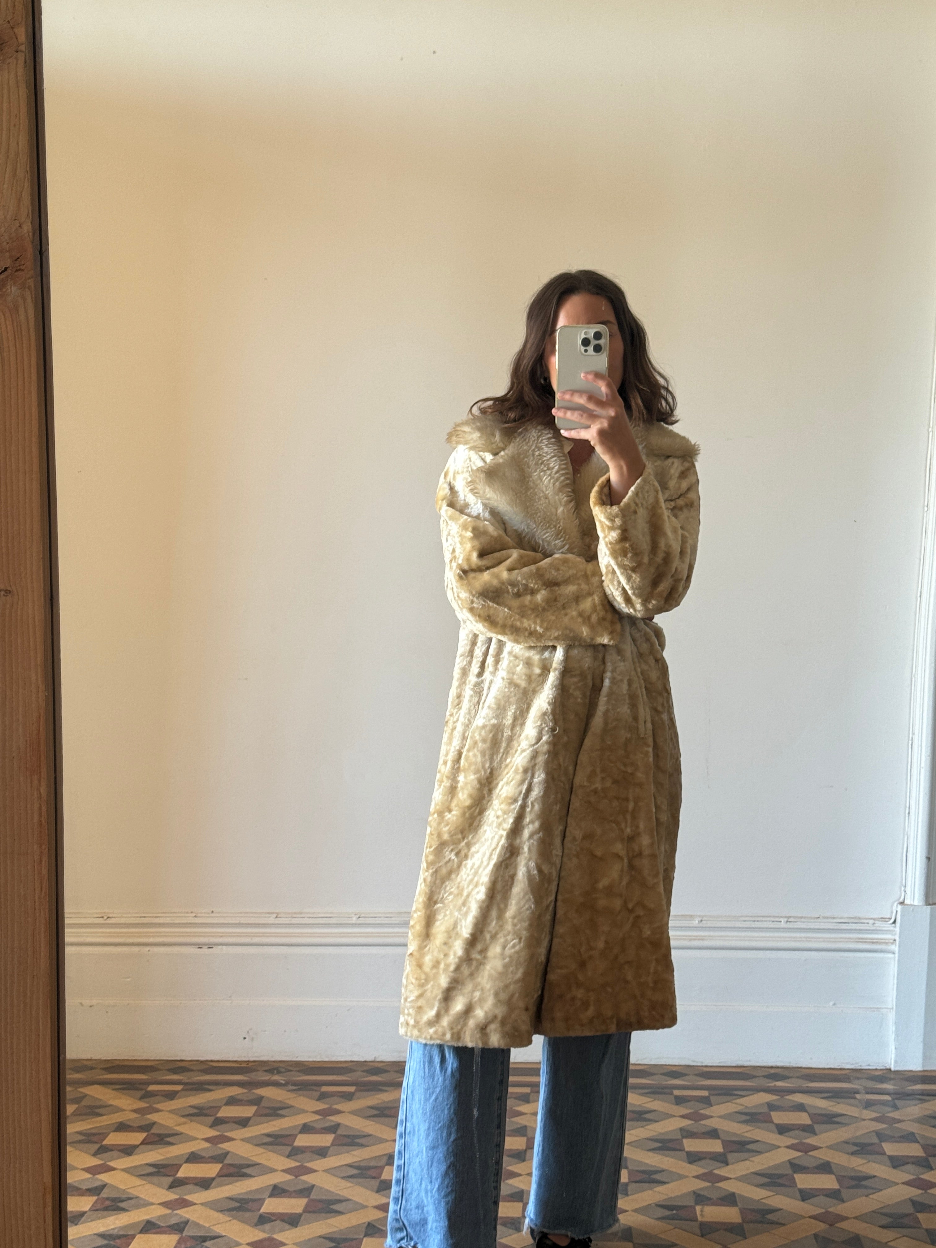 Vintage Faux Shearling Penny Lane Coat Biscuit