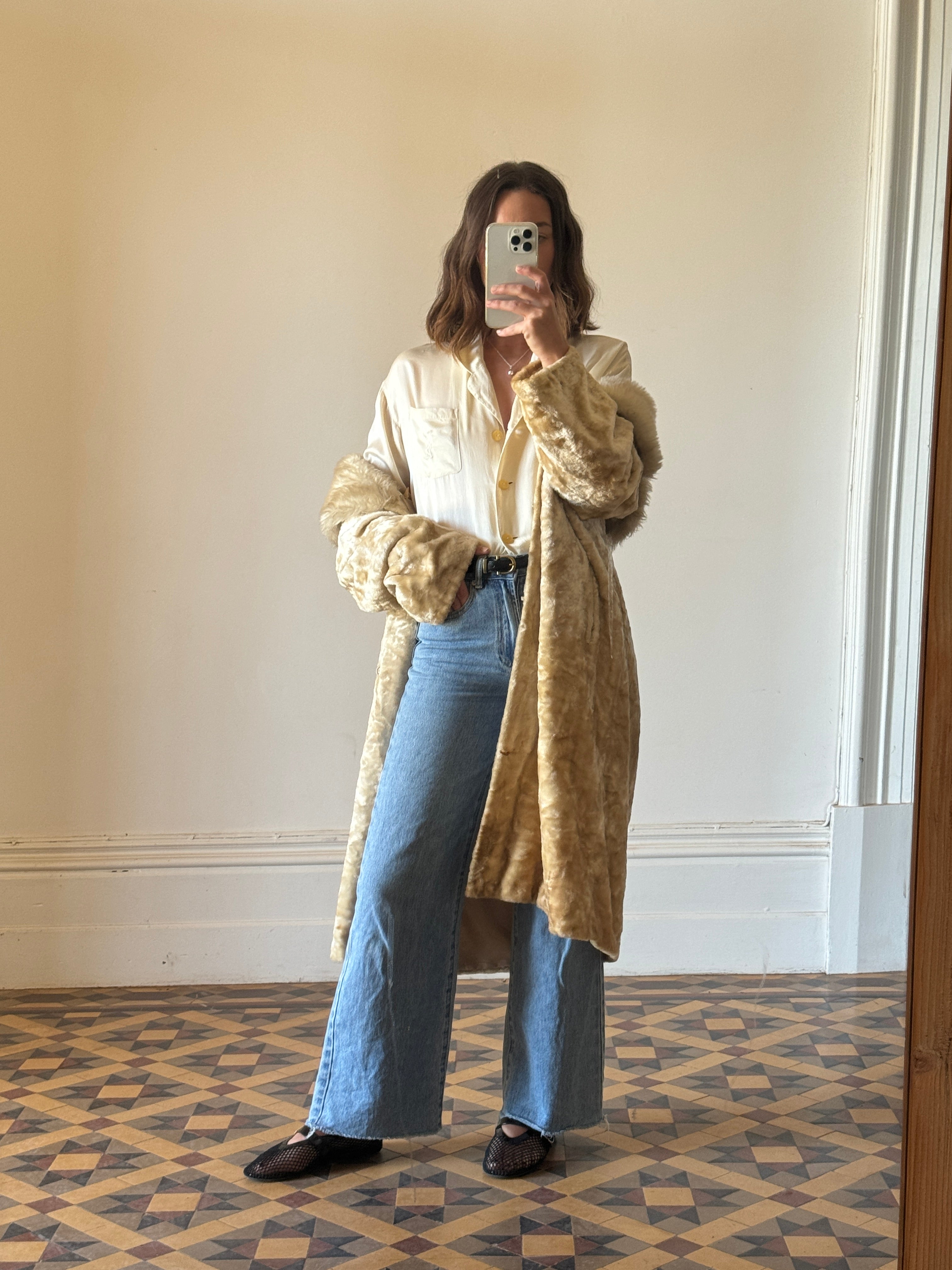 Vintage Faux Shearling Penny Lane Coat Biscuit