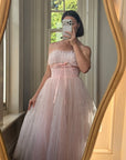 Vintage 50s Pale Pink Swiss Dot Tulle Strapless Dress