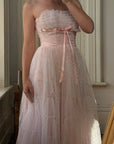 Vintage 50s Pale Pink Swiss Dot Tulle Strapless Dress