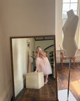 Vintage 50s Pale Pink Swiss Dot Tulle Strapless Dress