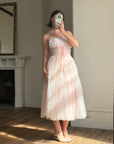 Vintage 50s Pale Pink Swiss Dot Tulle Strapless Dress