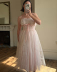 Vintage 50s Pale Pink Swiss Dot Tulle Strapless Dress