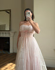 Vintage 50s Pale Pink Swiss Dot Tulle Strapless Dress