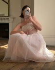 Vintage 50s Pale Pink Swiss Dot Tulle Strapless Dress