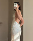 Vintage 90s Iridescent Sequin Bias Slip Dress