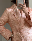 Vintage 40s Blush Quilted Trapunto Silk Satin Coat