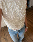 Vintage 60s White Paillette Sequin Top
