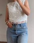 Vintage 60s White Paillette Sequin Top