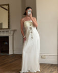 Vintage Y2K Pleated Strapless Gold Embellished Bridal Dress