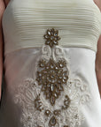 Vintage Y2K Pleated Strapless Gold Embellished Bridal Dress
