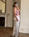 Vintage Y2K Rose Silk Beaded Fringe Halter Top