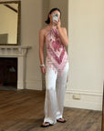 Vintage Y2K Rose Silk Beaded Fringe Halter Top