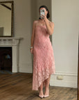 Vintage Y2K Blush Floral Lace Strapless Mini Dress