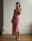 Vintage Y2K Blush Floral Lace Strapless Mini Dress