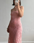 Vintage Y2K Blush Floral Lace Strapless Mini Dress