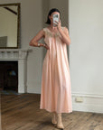 Vintage 70s Peach Satin Lace Trim Negligee Slip Dress
