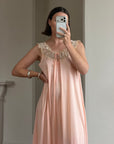 Vintage 70s Peach Satin Lace Trim Negligee Slip Dress
