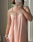 Vintage 70s Peach Satin Lace Trim Negligee Slip Dress