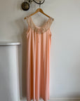 Vintage 70s Peach Satin Lace Trim Negligee Slip Dress