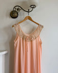 Vintage 70s Peach Satin Lace Trim Negligee Slip Dress