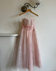 Vintage 50s Pale Pink Swiss Dot Tulle Strapless Dress