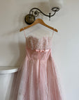 Vintage 50s Pale Pink Swiss Dot Tulle Strapless Dress