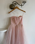 Vintage 50s Pale Pink Swiss Dot Tulle Strapless Dress