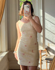 Vintage 60s Sequin Wool Knit Dress Pink Petite Florals