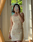 Vintage 60s Sequin Wool Knit Dress Pink Petite Florals