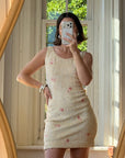 Vintage 60s Sequin Wool Knit Dress Pink Petite Florals