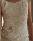 Vintage 60s Sequin Wool Knit Dress Pink Petite Florals