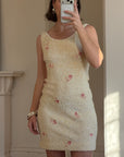 Vintage 60s Sequin Wool Knit Dress Pink Petite Florals