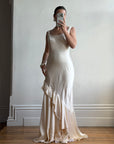 Vintage 90s Italian Pure Silk Slip Ruffle Wedding Gown