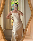 Vintage 90s Italian Pure Silk Slip Ruffle Wedding Gown