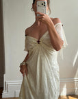 Vintage 90s Silk Jacquard Petite Rose Wedding Dress