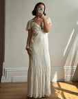 Vintage 90s Silk Jacquard Petite Rose Wedding Dress