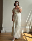 Vintage 90s Silk Jacquard Petite Rose Wedding Dress