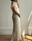 Vintage 90s Silk Jacquard Petite Rose Wedding Dress
