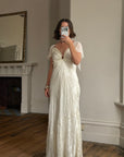 Vintage 90s Silk Jacquard Petite Rose Wedding Dress