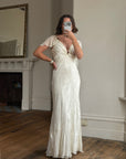 Vintage 90s Silk Jacquard Petite Rose Wedding Dress