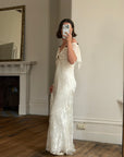 Vintage 90s Silk Jacquard Petite Rose Wedding Dress