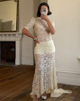Vintage 40s Sheer Lace Bias Wedding Dress Creme