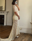Vintage 40s Sheer Lace Bias Wedding Dress Creme