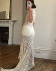 Vintage 40s Sheer Lace Bias Wedding Dress Creme