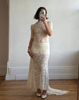 Vintage 40s Sheer Lace Bias Wedding Dress Creme