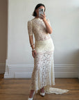 Vintage 40s Sheer Lace Bias Wedding Dress Creme