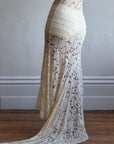 Vintage 40s Sheer Lace Bias Wedding Dress Creme
