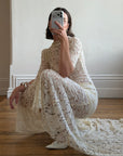 Vintage 40s Sheer Lace Bias Wedding Dress Creme