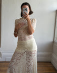 Vintage 40s Sheer Lace Bias Wedding Dress Creme
